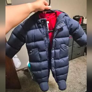 Navy Blue Ralph Lauren Puffer Snowsuit with Red Lining